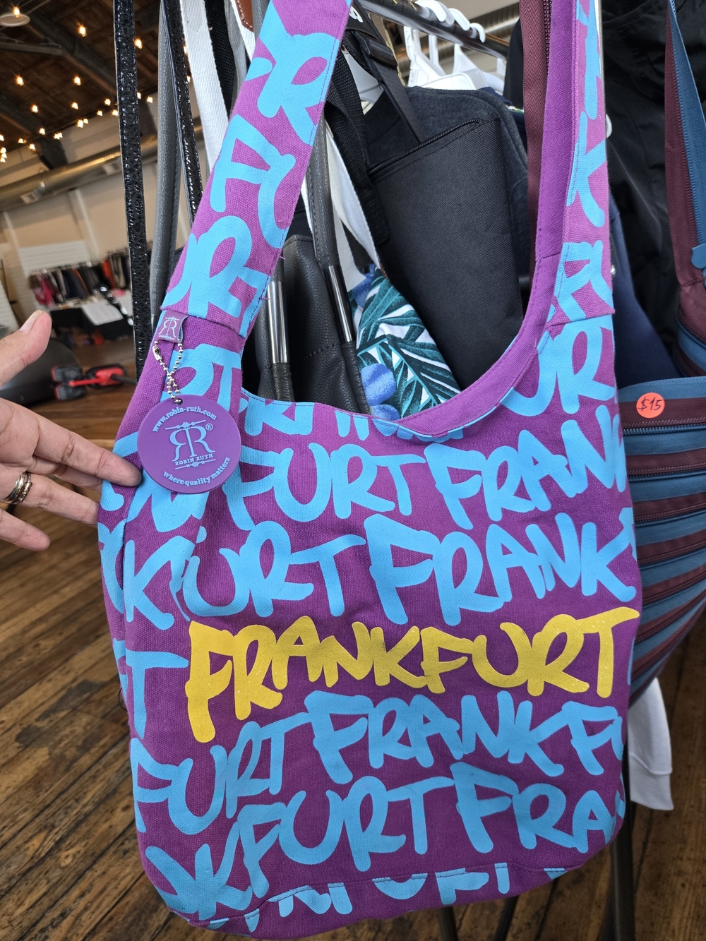 Robin Ruth Purple & Teal 'Frankfurt' Graphic Unisex Crossbody Canvass Bag